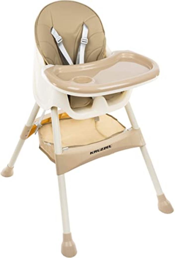 KRUZZEL Hochstuhl für Babys Verstellbar Klappbar Tisch 5-Punkt Gurt 12060, Farbe:Beige-beige
