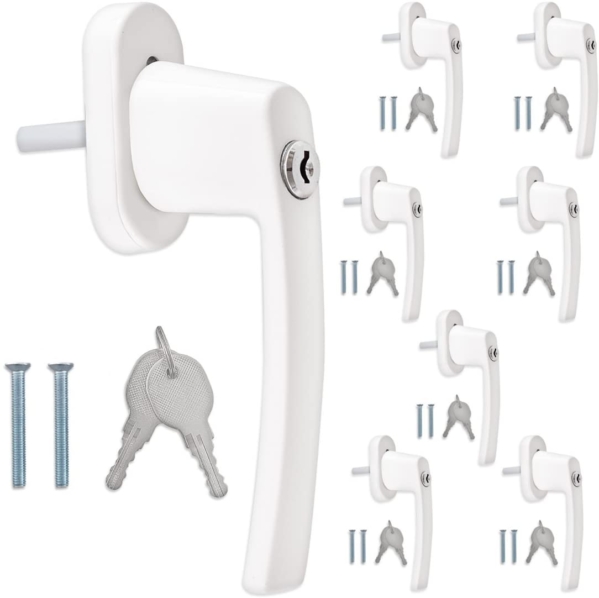 kwmobile 8X Aluminium Fenstergriff abschließbar – Kindersicherung Fenstersicherung mit Schloss in Stiftlänge 35mm – Fensterschloss in weiß RAL 9016