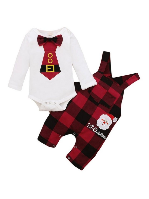 Lapastyle Shirt & Hose »Weihnachten Junge Fliege-Strampler + Karierte Hose Zweiteiliger Anzug«