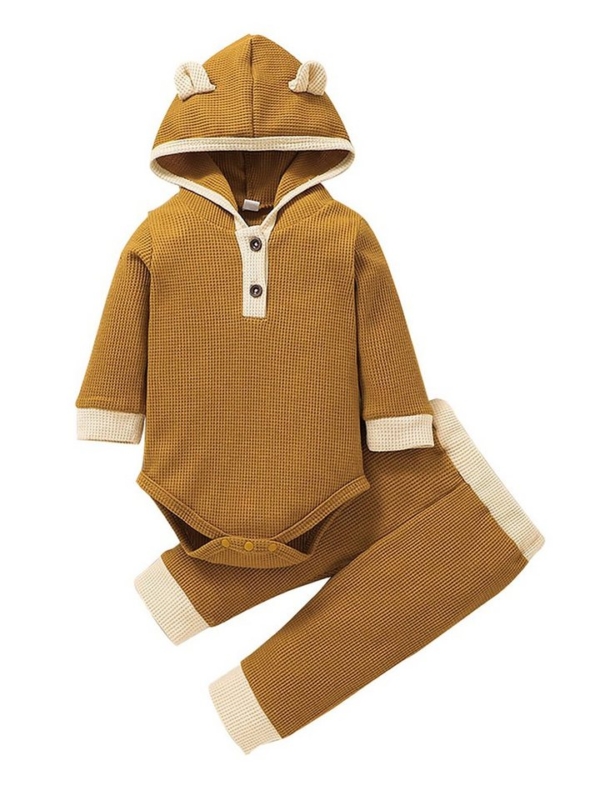 Lapastyle Shirt & Hose »Zweiteiliger Anzug Einfarbig Unisex-Baby mit kontrastierendem Kapuzen Strampler und Hose«