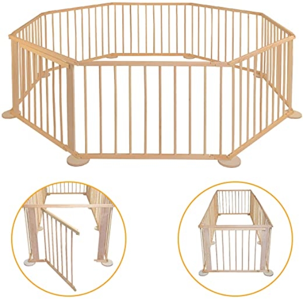 Laufgitter baby – Laufgitter Aus Holz – Laufstall – Mobiler Laufstall – Kinderzaun XXL – Absperrgitter für drinnen – Gehschule für Garten -…