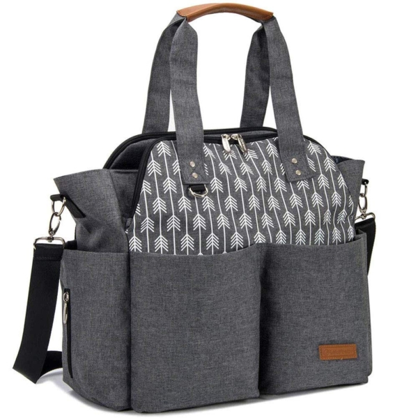 Lekebaby Baby Wickeltasche Bote groß mit Wickelunterlage für Reise, Grau