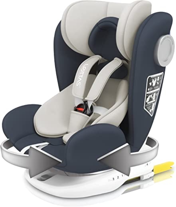 LETTAS Baby Autositz 360° drehbar Gruppe 0+1/2/3 (0-36 kg/0-12 Year) mit Protektoren seitliche Isofix Top Tether ECE R44/04 Grau