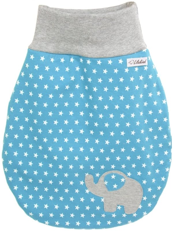 Lilakind“ Gefütterter Schlafsack Strampelsack Pucksack Herbst/Winter Elefant Sterne – Handmade in Germany