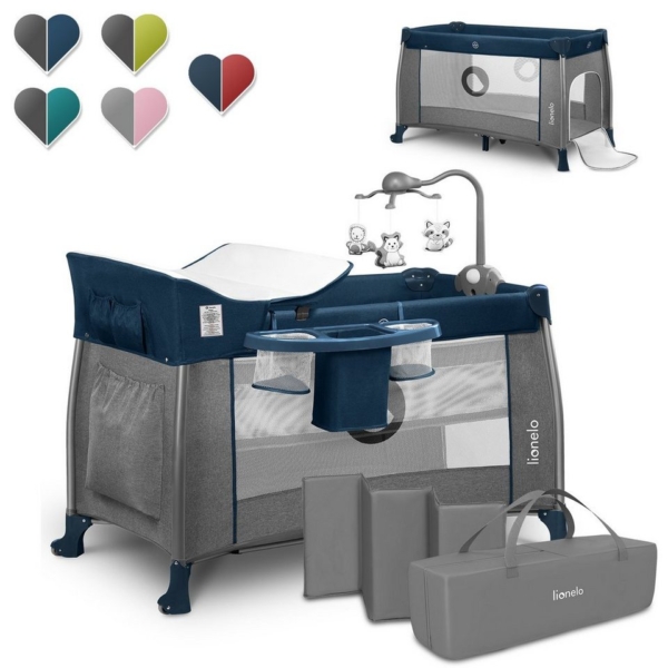 lionelo Baby-Reisebett »Thomi«, 160×120 Zusammenklappbar Rollen Seiteneingang LockGuard Transporttasche