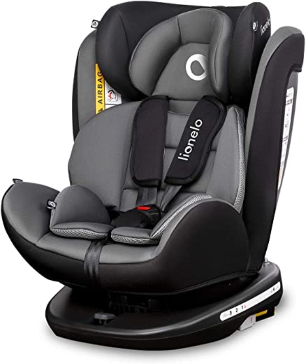 Lionelo Bastiaan Kindersitz, Autokindersitz ab Geburt, Gruppe 0+ 1 2 3 (0-36 kg), ISOFIX 360°, TÜV SÜD, ECE R 44/04 (Grau-Schwarz)