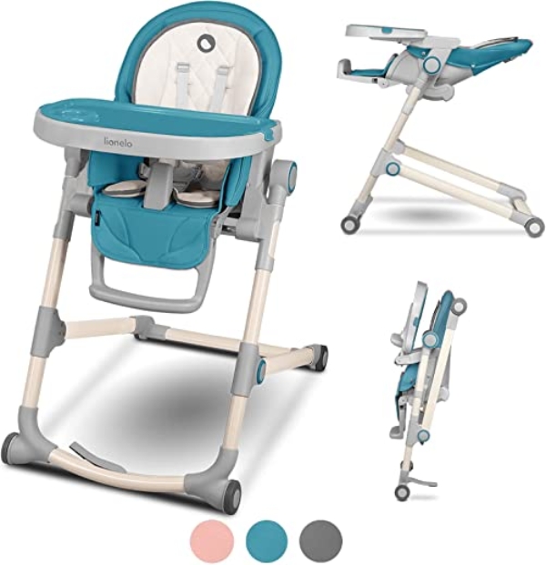 LIONELO Cora Hochstuhl Baby Kinder, Hochstuhl bis 15 kg, höhenverstellbar regulierbare, Rückenlehne, doppeltes Tablett, Einsatz für Kleinkinder