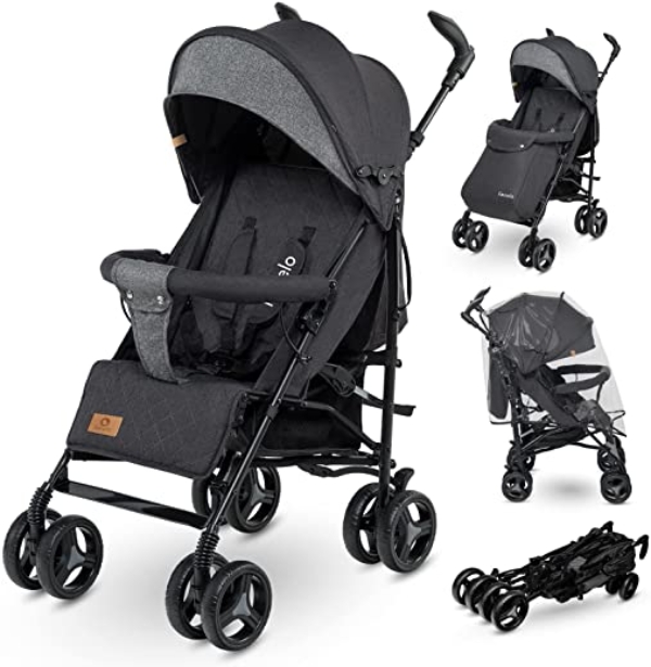 Lionelo Irma Kinderwagen Klappbarer Buggy mit Rückenlehnenverstellung 6-Zoll-Rädern (Schwarz)