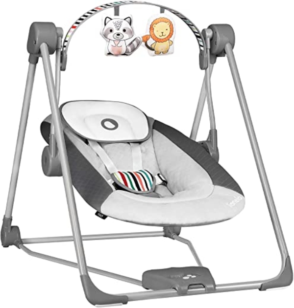 LIONELO Otto Baby Wippe, Baby Schaukel, Spielbogen mit interaktiven Spielzeugen, 5 Schaukel Geschwindigkeiten, Naturgeräusche, ab Geburt bis 9 kg,…