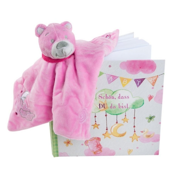 Logbuch-Verlag Neugeborenen-Geschenkset »Schnuffeltuch pink + Babybuch mit leeren Seiten«