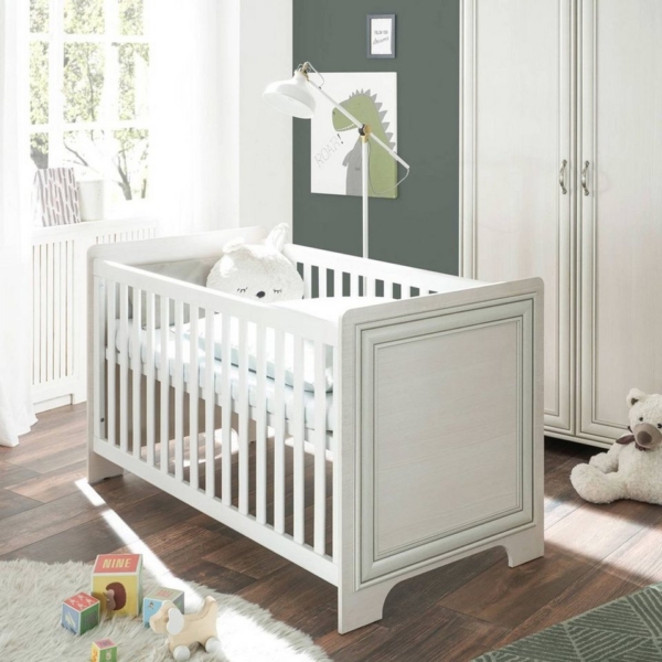 Lomadox Babybett »VALENCIA-78«, Kinderzimmer mit Schlupfsprossen in Used White mit Patina, B/H/T: ca. 79/85/145 cm
