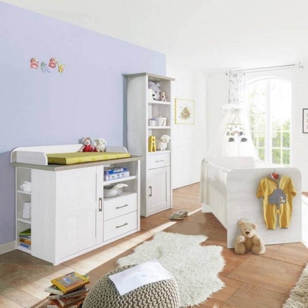 Lomadox Babyzimmer-Komplettset »LUND-78«, (3-tlg), Babymöbel 3er-Set im Landhausstil, Pinie weiß Nb./Trüffel Eiche Nb.