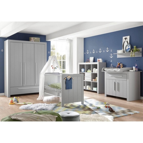Lomadox Babyzimmer-Komplettset »NIKOSIA-78«, (5-tlg), Babyzimmer Kombination mit Wickelkommode in Arktisgrau