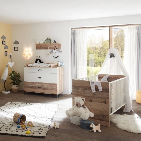 Lomadox Babyzimmer-Komplettset »ROANNE-78«, (3-tlg), Babyzimmer Kombi in Eiche Old Style hell / weiß