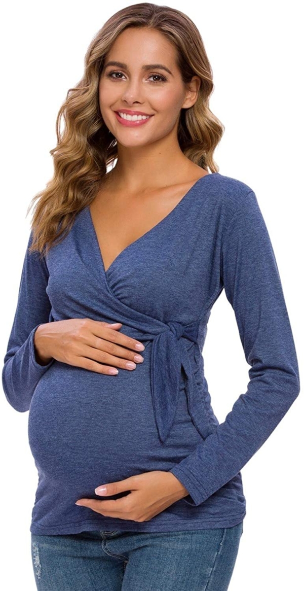 Love2Mi Damen Stillshirt Kurzarm Umstandsshirt Umstandsmode V-Neck Schwangere Nursing Tops