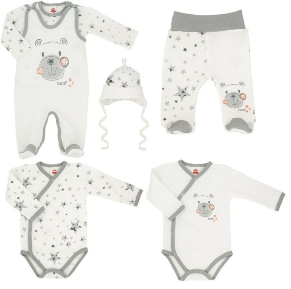 Makoma Erstausstattungspaket »Baby Strampler Set Langarm Shirt Wickelbody Hose mit Fuß & Mütze Neutral für Neugeborene Jungen & Mädchen Teddy«…