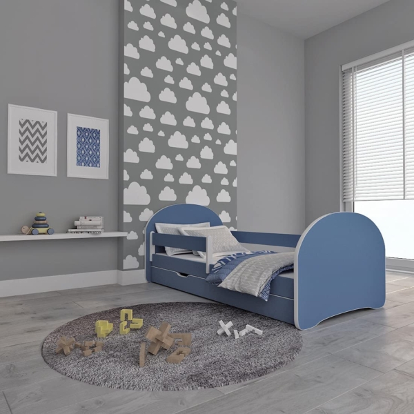 MEBLEX Kinderbett für Kinder, Weiß & Sicherheitsschaum-Matratze, 160 x 80 cm, Schlafzimmermöbel mit MDF-Rahmen mit integriertem Kopfteil (alle…