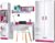 Mirjan24 Jugendzimmer Set Trafiko I, 4-TLG. komplett, Farbauswahl, Kleiderschrank, Regal, Schreibtisch, Wandregal (Weiß/Weiß + Rosa)