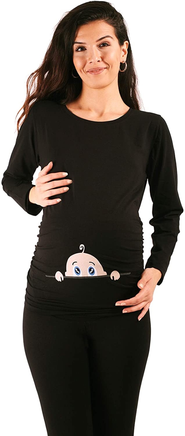 M.M.C. Neugieriges Baby – Umstandsmode Umstandsshirt mit Motiv Sweatshirt Schwangerschaftsshirt für die Schwangerschaft, Langarm