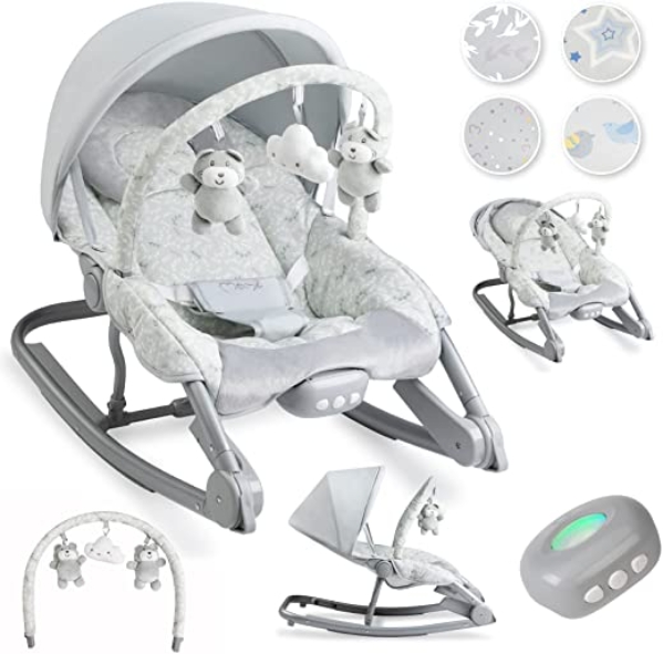 MOMI EBES Babywippe für Babys, weiche Polsterung, Metallrahmen, Antirutsch-Füßchen, Haltegurt | Abmessungen 80 x 54 x 40 cm, Gewicht 3,84 kg |…
