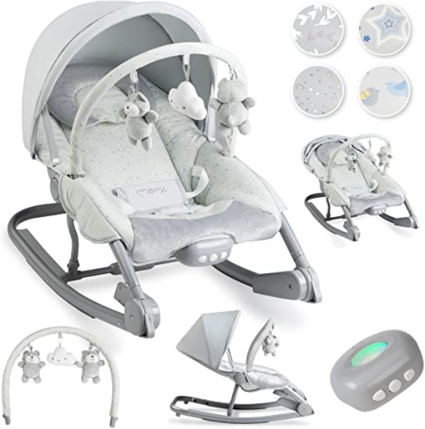 MOMI EBES Babywippe für Babys, weiche Polsterung, Metallrahmen, Antirutsch-Füßchen, Haltegurt | Abmessungen 80 x 54 x 40 cm, Gewicht 3,84 kg |…