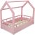MS FACTORY Hausbett Kinderbett 70×140 cm mit Rausfallschutz und Lattenrost – Einzelbett aus Kiefernholz für Mädchen und Junge – Rosa