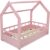 MS FACTORY Hausbett Kinderbett 70×140 cm mit Rausfallschutz und Lattenrost – Einzelbett aus Kiefernholz für Mädchen und Junge – Rosa