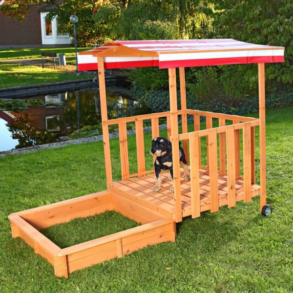 Mucola Sandkasten »Sandkasten Sandkiste Holz Dach Sandbox Plane Kinder Spielhaus Sitzbank Abdeckung«