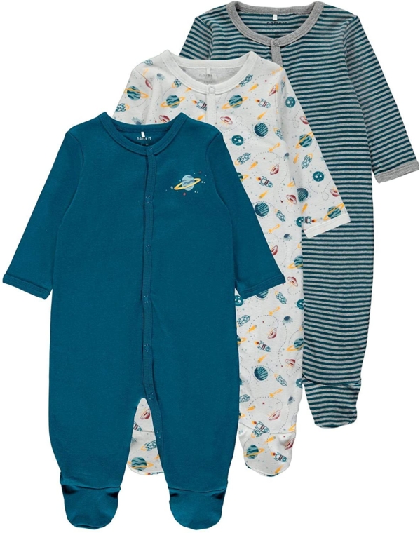 NAME IT 3er-Pack Unisex Schlafstrampler Planeten mit Knöpfen