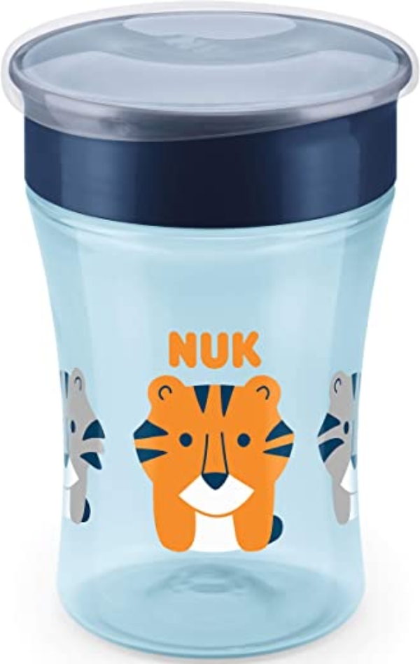NUK Magic Cup Trinklernbecher | auslaufsicherer 360°-Trinkrand | ab 8 Monaten | BPA-frei | 230 ml | Tiger (blau) | 1 Stück