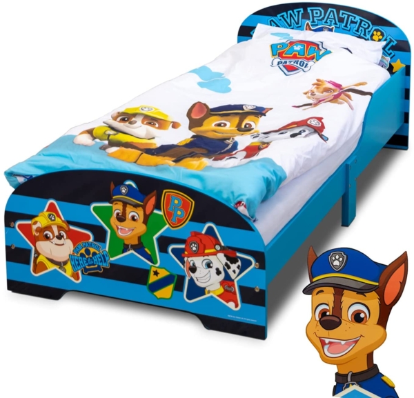 PAW Patrol Bett 140 x 70 cm | Kinderbett für Jungen und Mädchen ab 2 Jahren | Kinder Bett mit Rausfallschutz & Lattenrost | Kinderzimmermöbel mit…