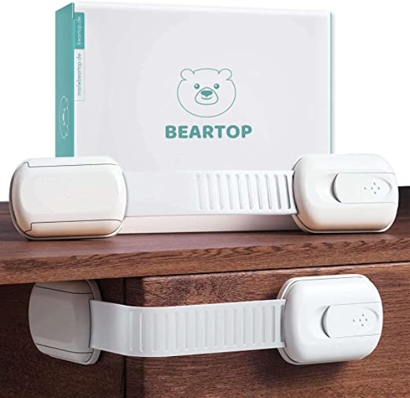 Premium Baby Schubladensicherung von BEARTOP | bombenfester Halt (>15kg) | schadstoffgeprüft | Schloss für Schränke, Schubladen usw. |…