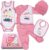 QAR7.3 Erstausstattung für Neugeborene – 5tlg Bekleidungssets Baby Mädchen – 100% Baumwolle – 0-3 Monaten, Größe 56 – Rosa