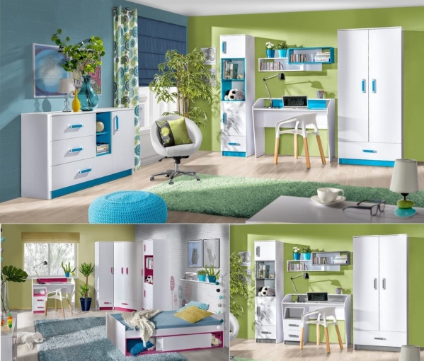 QMM Traum Moebel Jugendzimmer Kinderzimmer komplett Thiago Set B Schrank Standregal Schreibtisch Wandregal Kommode NEU