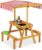 Relaxdays Kindersitzgruppe, Sitzbank mit Spieltisch, Sonnenschutz, Outdoor, Holz Matschküche HBT 110 x 65 x 83 cm, Natur