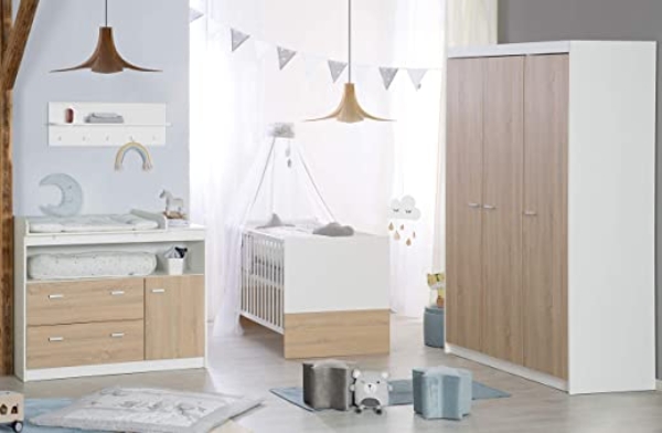 roba Komplett-Kinderzimmer ‚Gabriella‘, Babyzimmer Set, inklusive Kombi Kinderbett 70 x 140 cm, breite Wickelkommode & 3-türigem Kleiderschrank,…