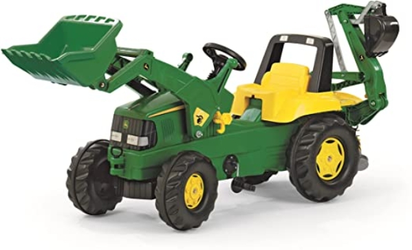 Rolly Toys Traktor / rollyJunior Trettraktor John Deere (mit Lader und Heckbagger, für Kinder ab 3 Jahren, Flüsterlaufreifen) 811076