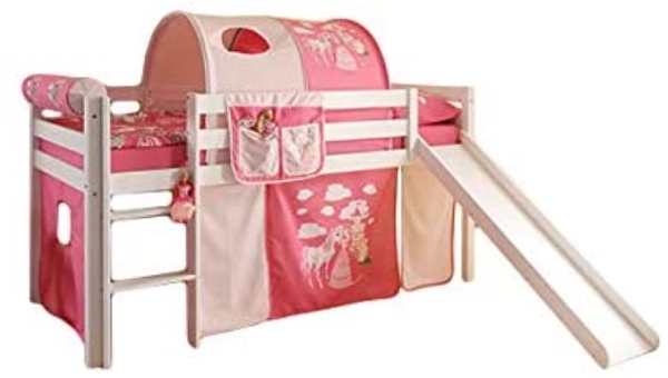 Rutschbett Kiefer massiv weiß EN 747-1 + 747-2 Hochbett Kinderbett Spielbett Jugendbett Massivbett Kinderzimmer Jugendzimmer