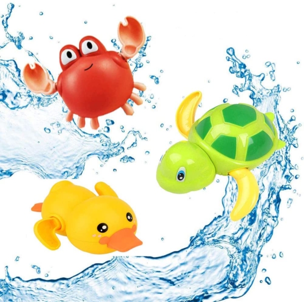 SeWooo 3 Pack Baby Badespielzeug,Wasserspielzeug Kinder Bandewanne，Baby Bade Bad Schwimmen Badewanne Pool Spielzeug Uhrwerk Schildkröte Schwimmbad…