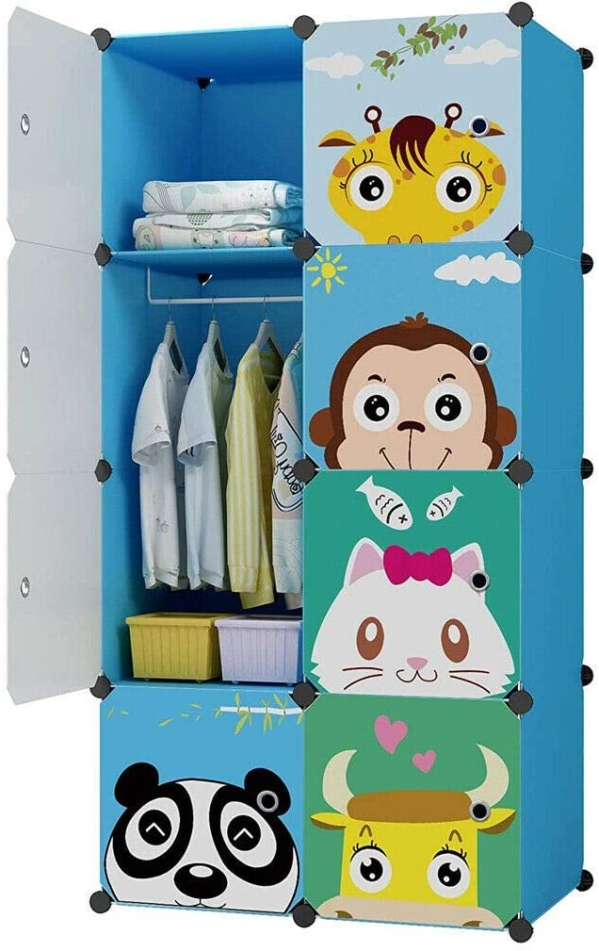 SHUANGJUN Kleiderschrank DIY Schrank Kinder Zimmer Steckregal Regalsystem Regal Schuhregal Erweiterbares Kinderregal Kinder Kleiderschrank…