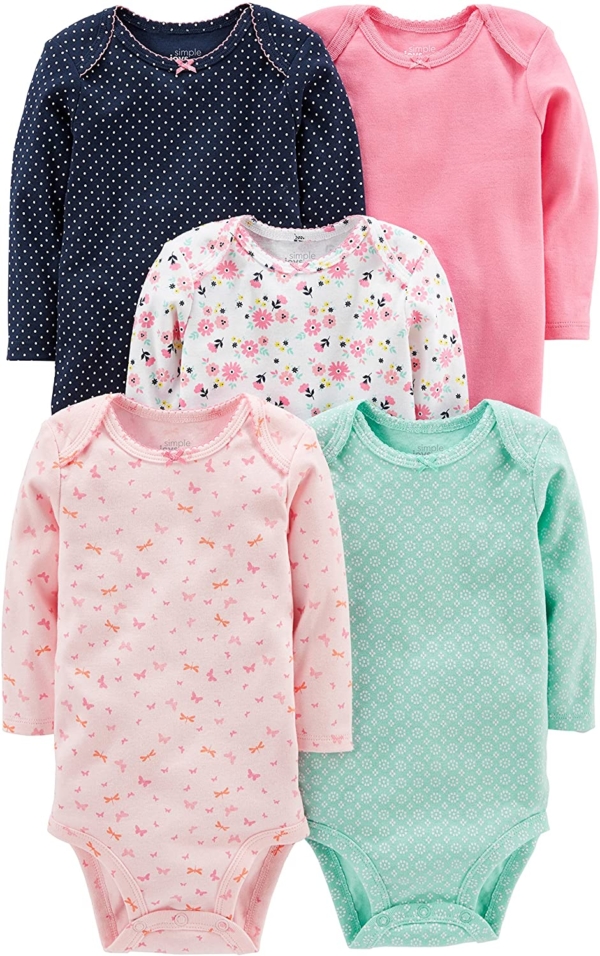 Simple Joys by Carter’s Unisex Baby Body Aus Baumwolle Mit Langen Ärmeln, 5er-Pack