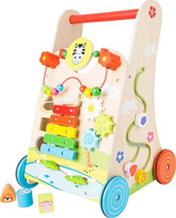 small foot 10606 Lauflernwagen Blumenwiese, aus Holz, mit vielseitigem Spielspaß für Kinder ab 2 Jahren