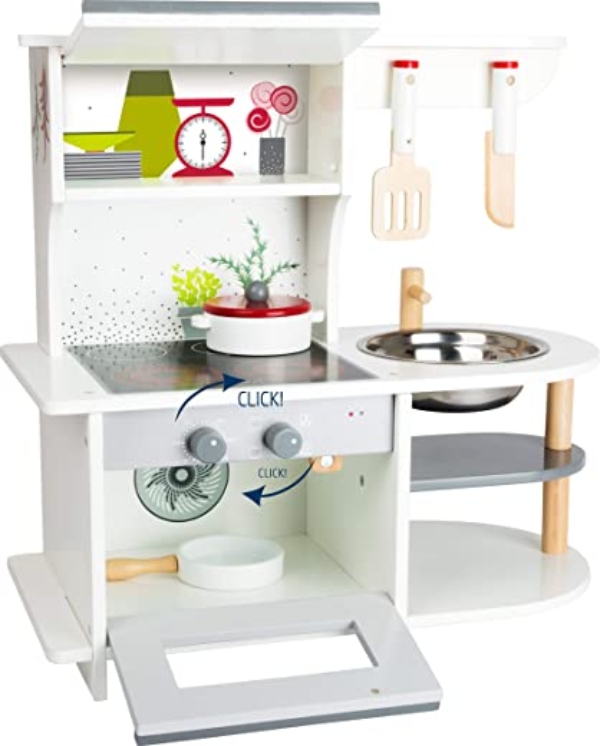 small foot 11159 Kinderküche „Grazil“ mit Backofen, Pfanne, Kochtopf, Küchenhelfern und Waschbecken, ab 3 Jahren