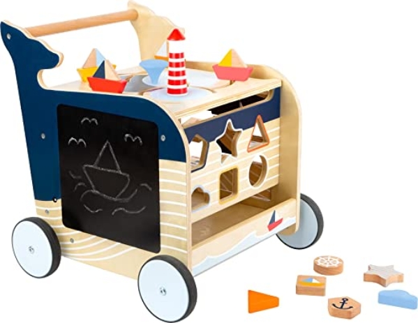 Small Foot 11608 Lauflernwagen Wal aus Holz für erste Gehversuche, multifunktional zur Förderung der Motorik für Kinder ab 1, Mehrfarbig, 1 Stück…