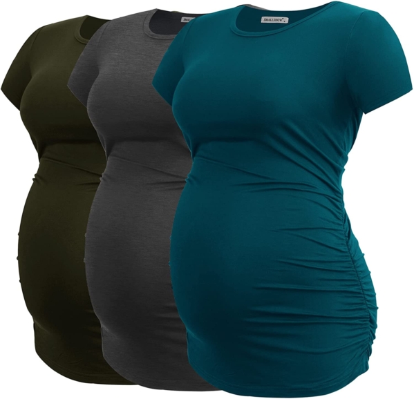 Smallshow Damen Umstandstop Seite gerafft Tunika T-Shirt Schwangerschaft Kleidung