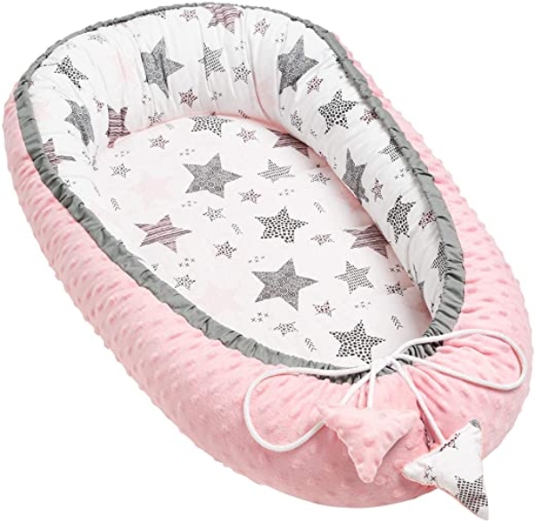 Solvera_Ltd Babynest 2seitig Kokon MINKY+100% Baumwolle Babybett Nestchen für Neugeborene Kuschelnest Weiches und sicheres Baby-Reisebett (50×90)…