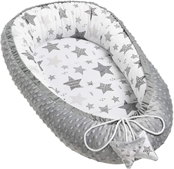 Solvera_Ltd Babynest 2seitig Kokon MINKY+100% Baumwolle Babybett Nestchen für Neugeborene Kuschelnest Weiches und sicheres Baby-Reisebett (50×90)…