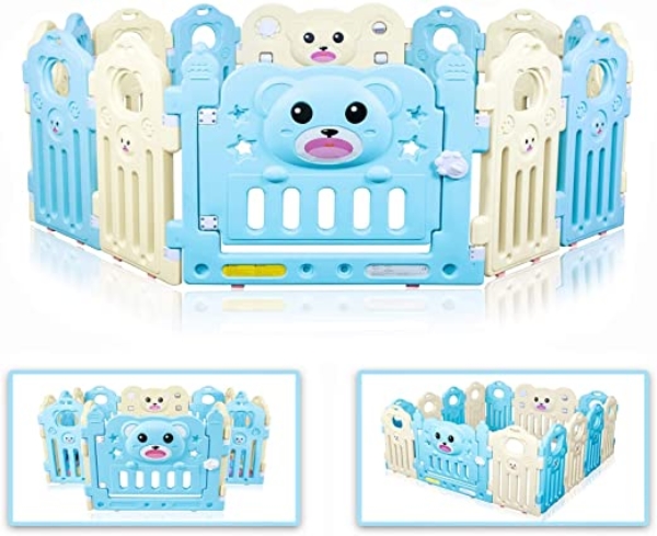 Spielhaus Baby Laufgitter Laufstall Baby Absperrgitter Krabbelgitter Besrey Schutzgitter für Kinder mit Tür und Spielzeug