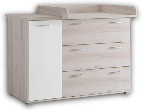 Stella Trading CUBY Praktische Baby Wickelkommode inkl. Aufsatz – Vielseitiger Wickeltisch mit viel Stauraum in Aurum Optik & Weiß – 131 x 102 x 79…