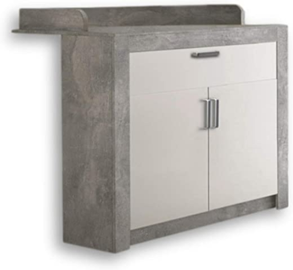Stella Trading TIMO Praktische Baby Wickelkommode inkl. Aufsatz – Vielseitiger Wickeltisch mit viel Stauraum in Beton-Optik, weiß – 97 x 106 x 78…